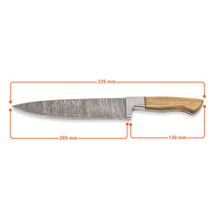 Chop Keen II, Damascus Steel, Olivewood Handle, Handmade Chef Kitchen Knife