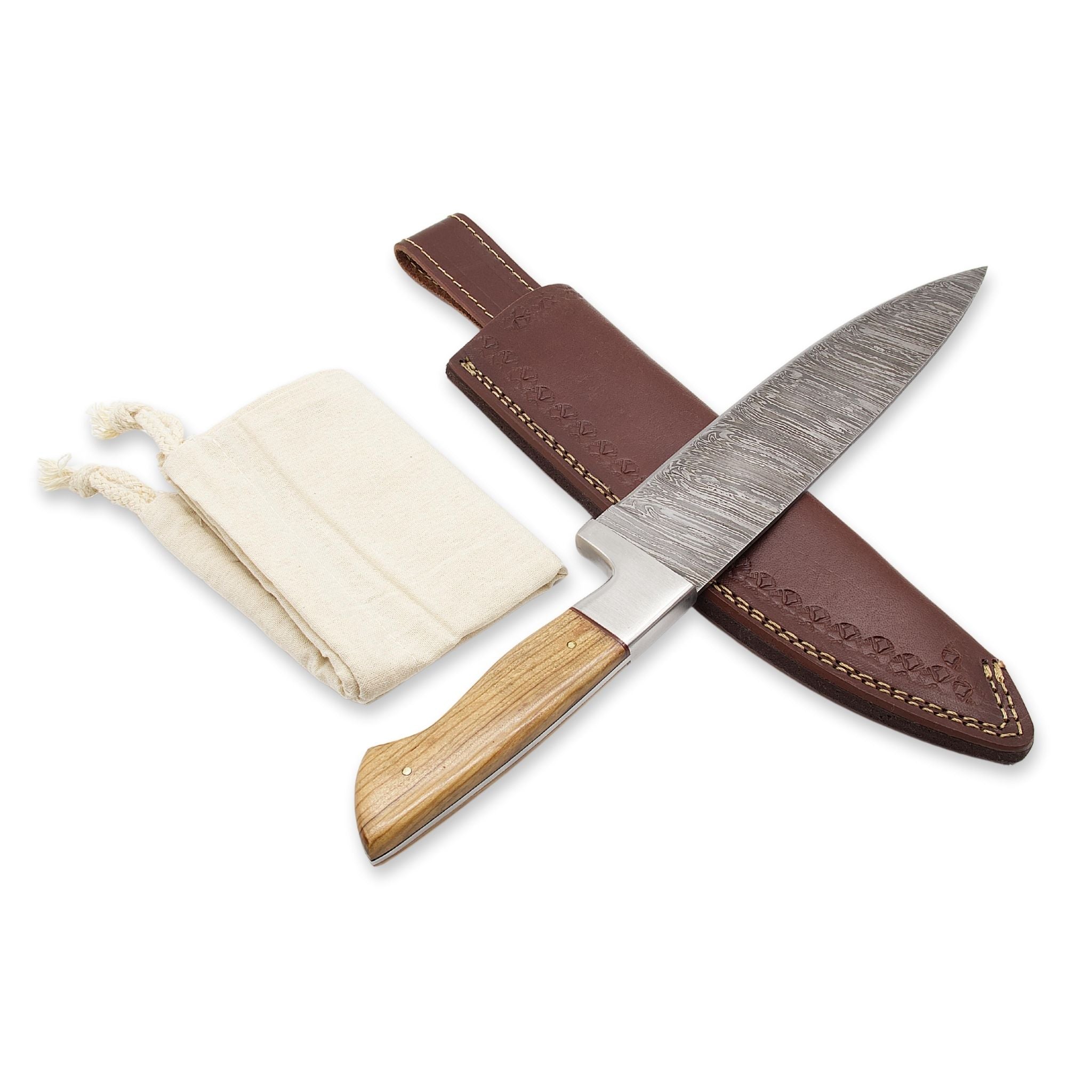 Chop Keen II, Damascus Steel, Olivewood Handle, Handmade Chef Kitchen Knife