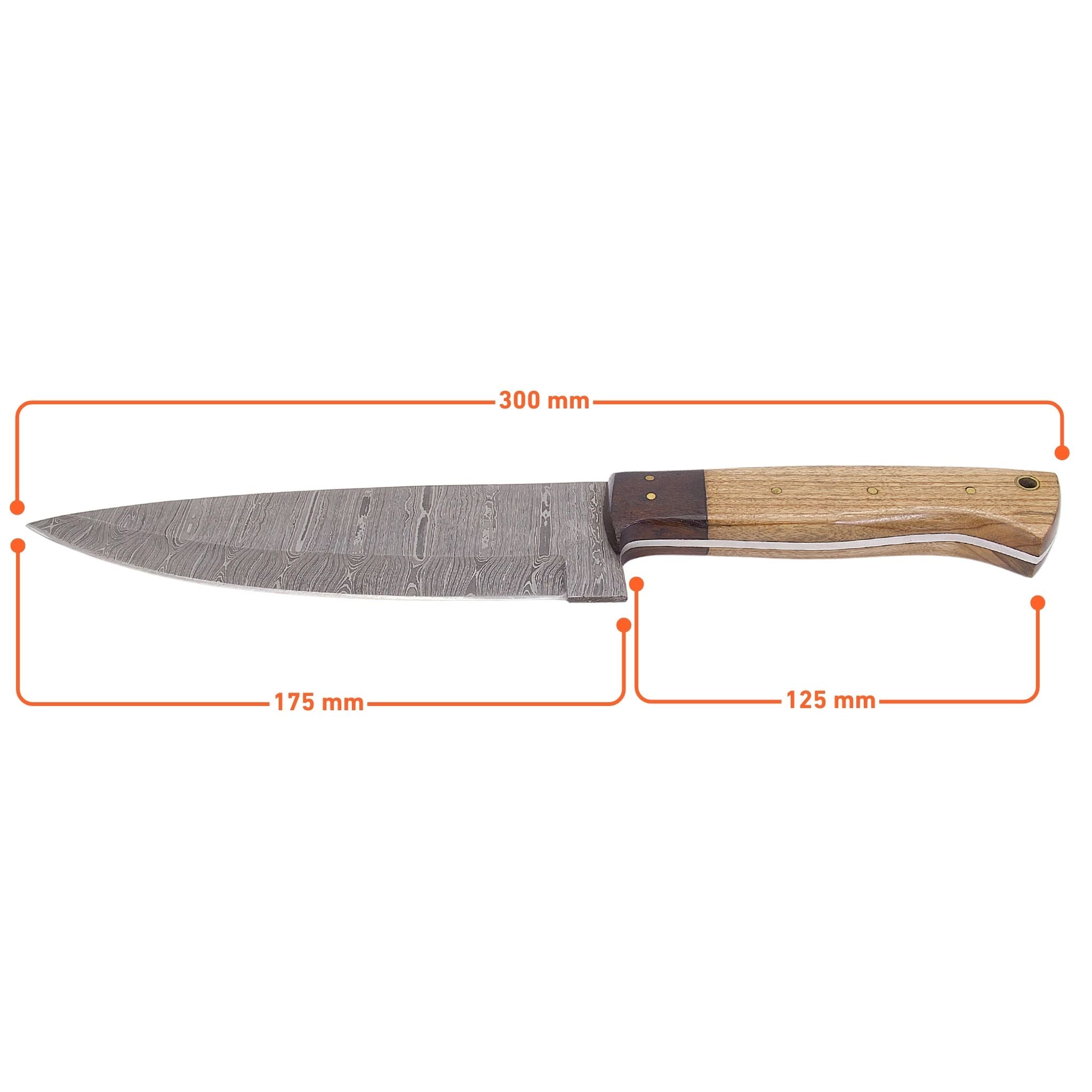 Chop Keen III, Damascus Steel, Olivewood & Rosewood Combo Handle, Handmade Chef Kitchen Knife